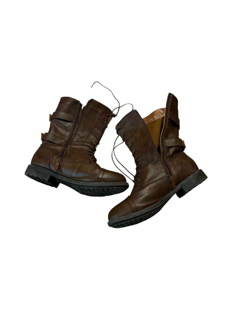 TOP Moda Lace‑Up Buckle Boots – Brown – Size 10